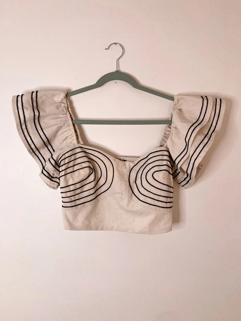 NWT Strut & Bolt Embroidered Ruffle Linen Crop Top M - Picture 2 of 11